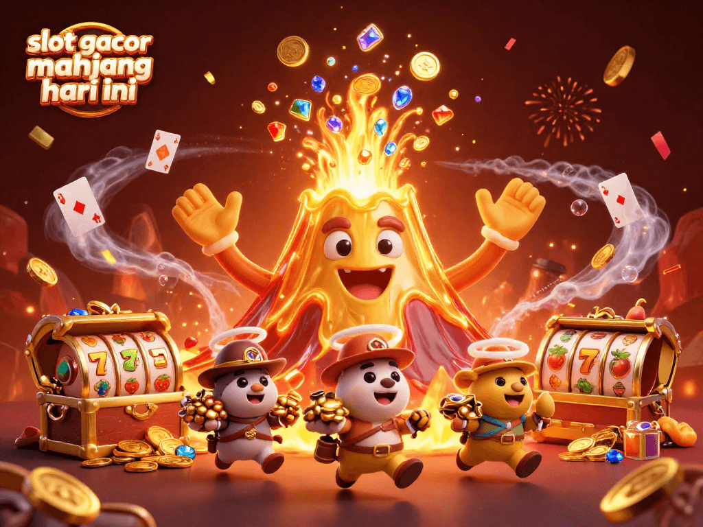 Engage with slot gacor mahjong hari ini in a vibrant casino-themed 3D illustration packed with action and treasure.
