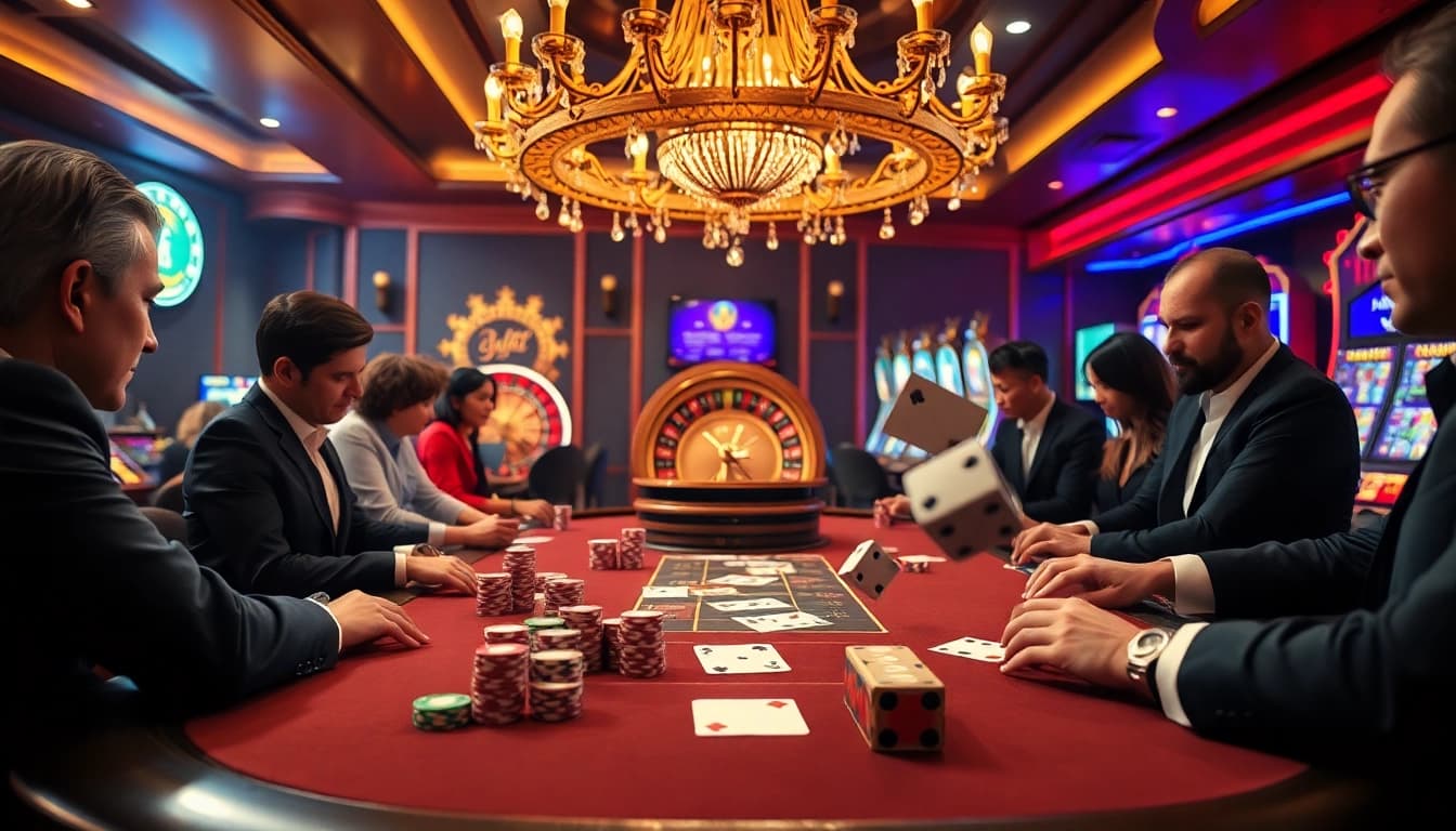 Kèo nhà cái trực tiếp highlights intense gameplay at a luxurious poker table with vibrant chips and cards.