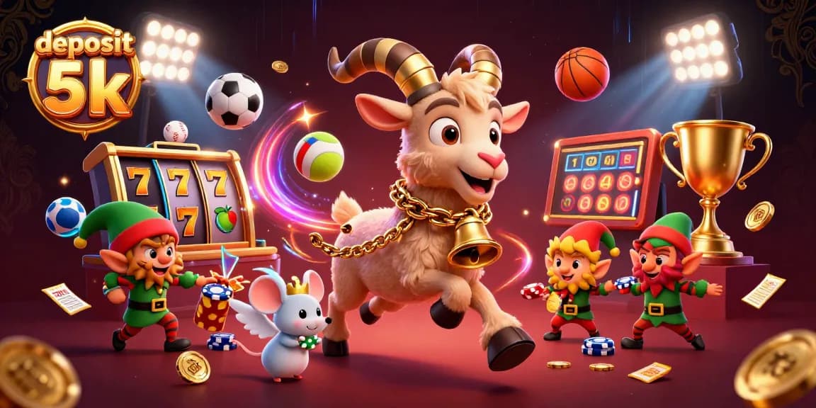 Experience the thrill of deposit 5k gaming with dynamic slot reels and lively characters in an exciting casino scene.