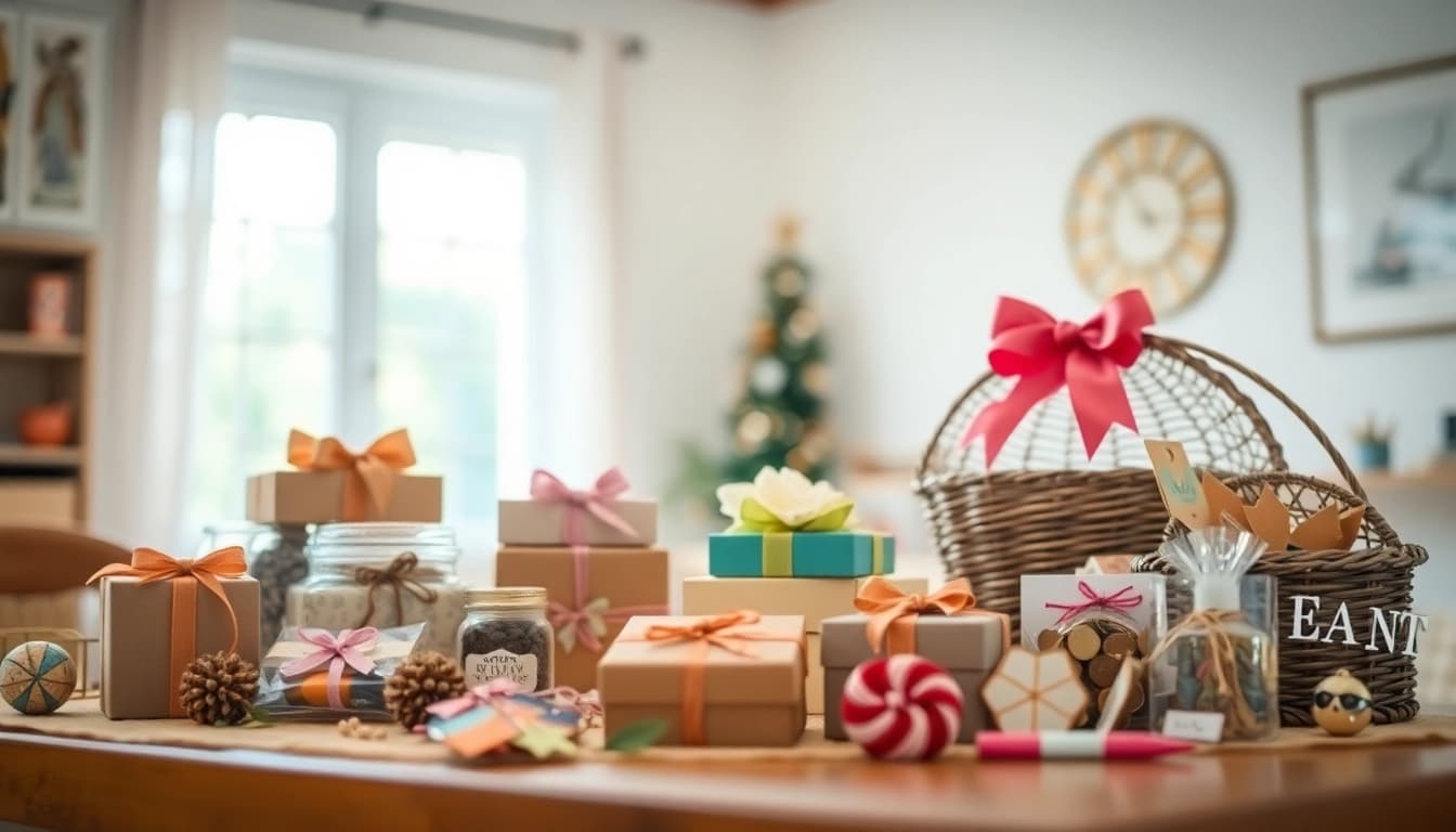 Kreative Geschenkideen auf einem stilvollen Tisch, inspiriert und einladend.