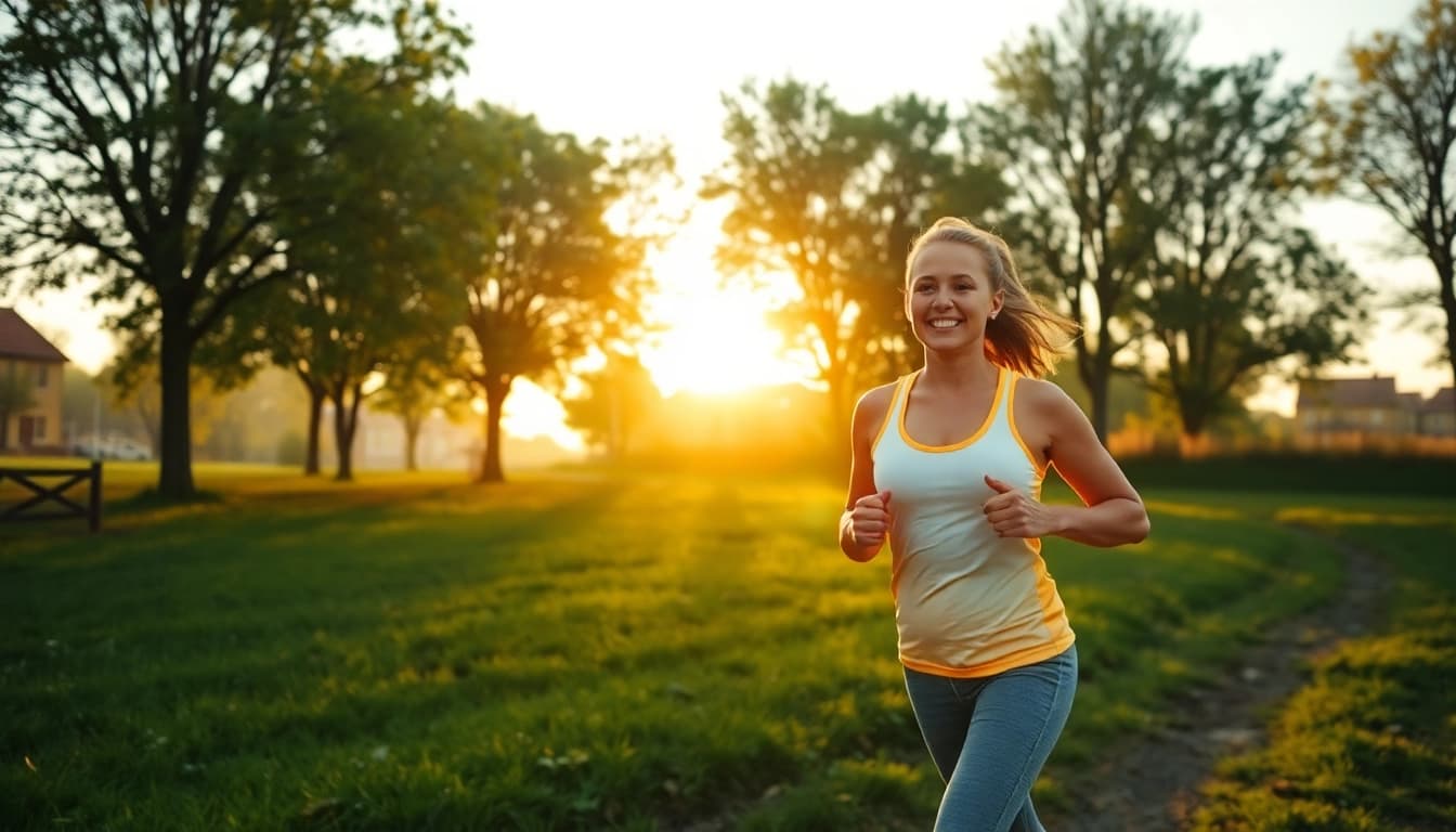 Aktive Person joggt im Freien, was den Weg zu gesundem Gewichtsverlust symbolisiert.