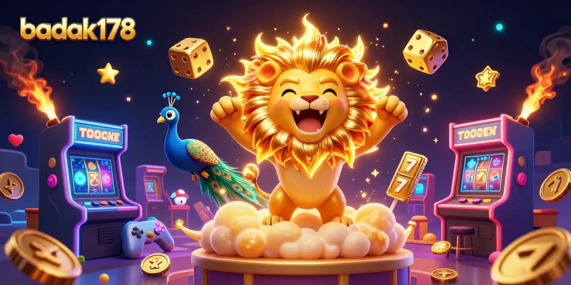 Experience thrilling games at badak178: a vibrant 3D casino illustration showing a golden lion and dynamic game elements.