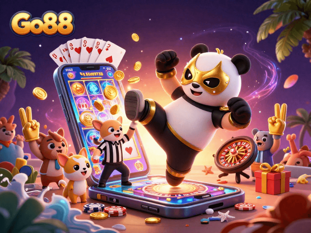 Enjoying thrilling gameplay at Go88 with colorful slots, engaging characters, and vibrant action.