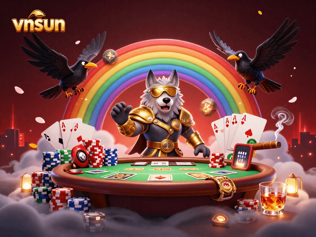 Experience the excitement at vnsun with a vibrant 3D casino scene showcasing Odin and mythical elements.