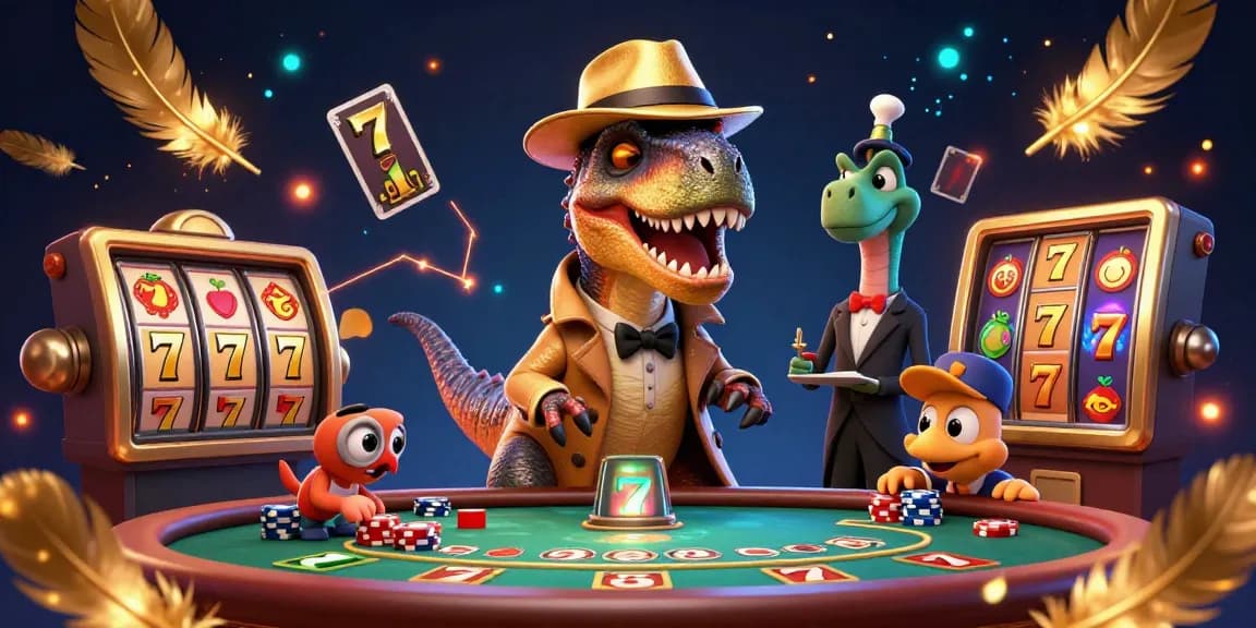 Experience the thrill of link depo 5k as animated characters engage in a vibrant casino scene filled with action.