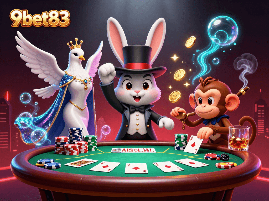 Experience exciting gameplay with 9bet83 as the magician rabbit conjures winning poker chips, enhancing your betting thrills.