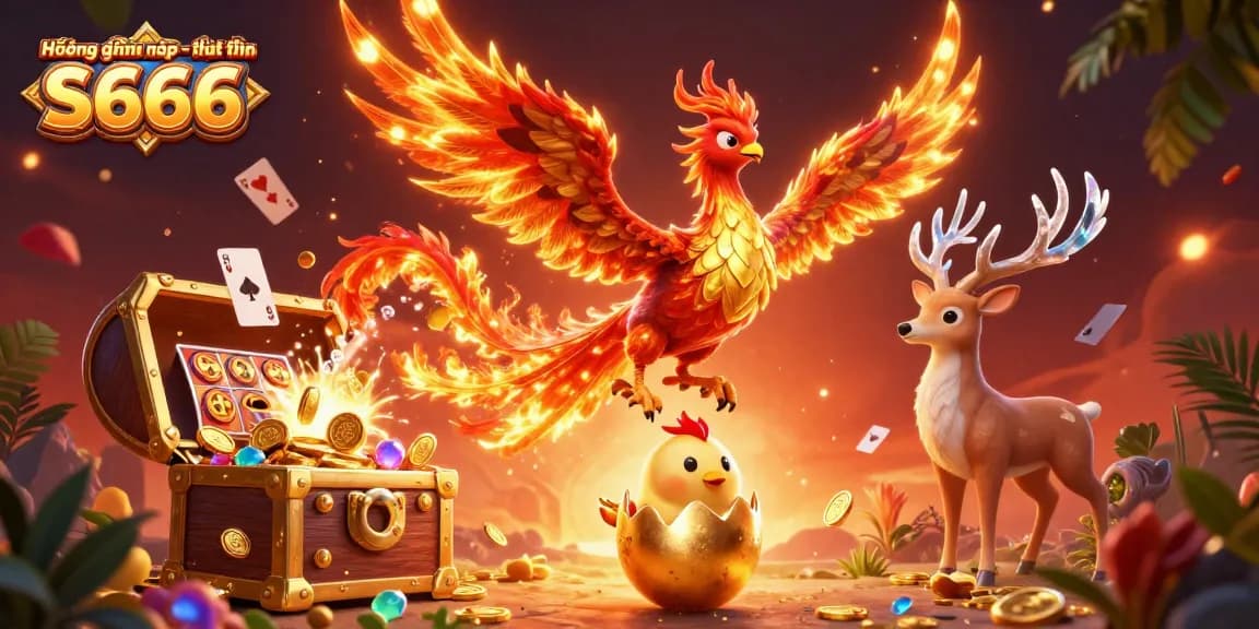 Engage with our Hướng dẫn nạp - rút tiền S666, featuring a phoenix and gaming elements highlighting fast transactions.