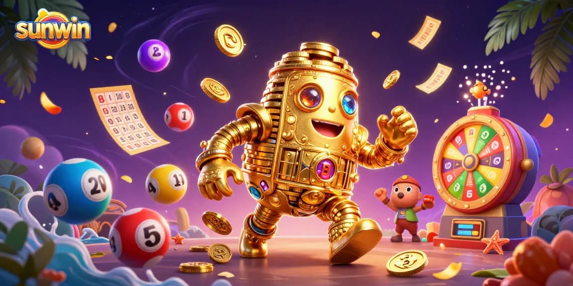 Engage with the sunwin golem in a vibrant casino scene filled with colorful games.