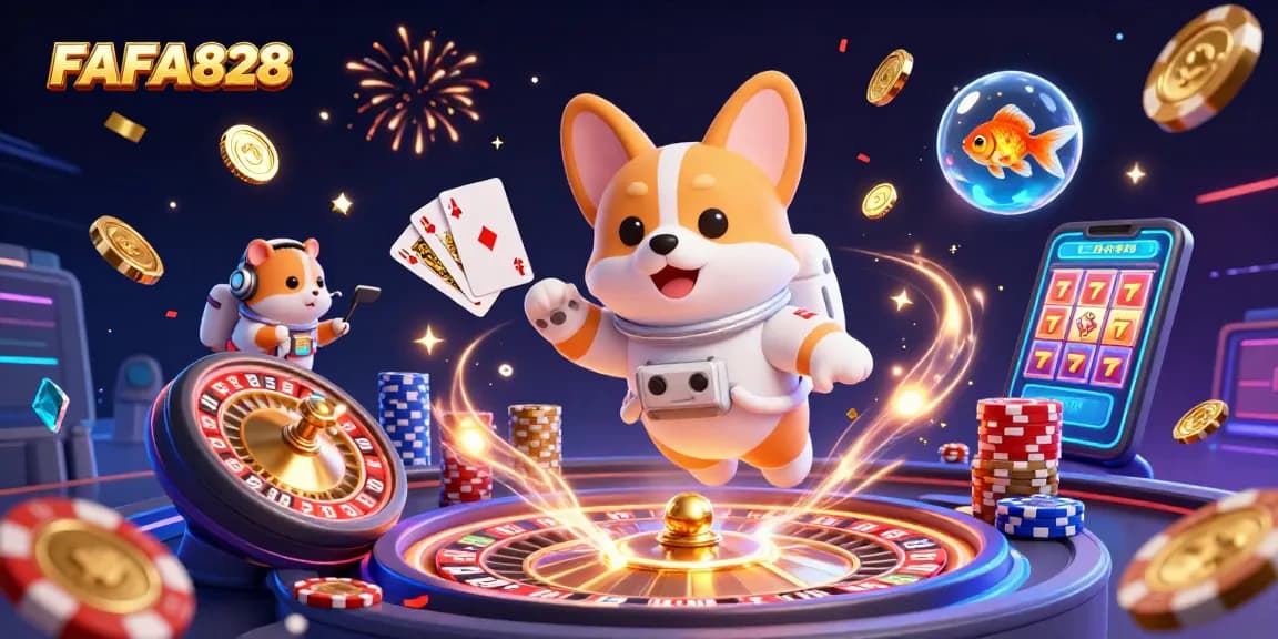 Spin and win with FAFA828 in an exciting space casino scene featuring vibrant characters and elements.