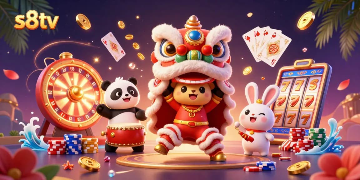 Experience exhilarating action on s8tv with vibrant gambling-themed characters in an animated casino scene.