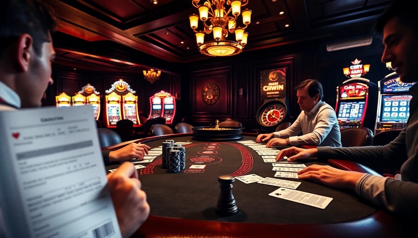 Players are strategizing at a casino table with high stakes, showcasing cwin excitement.