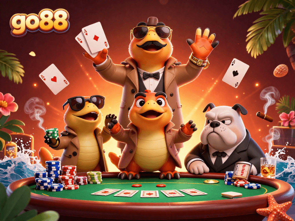 Join the fun at go88 with cartoon raptors attempting to sneak into a VIP casino!