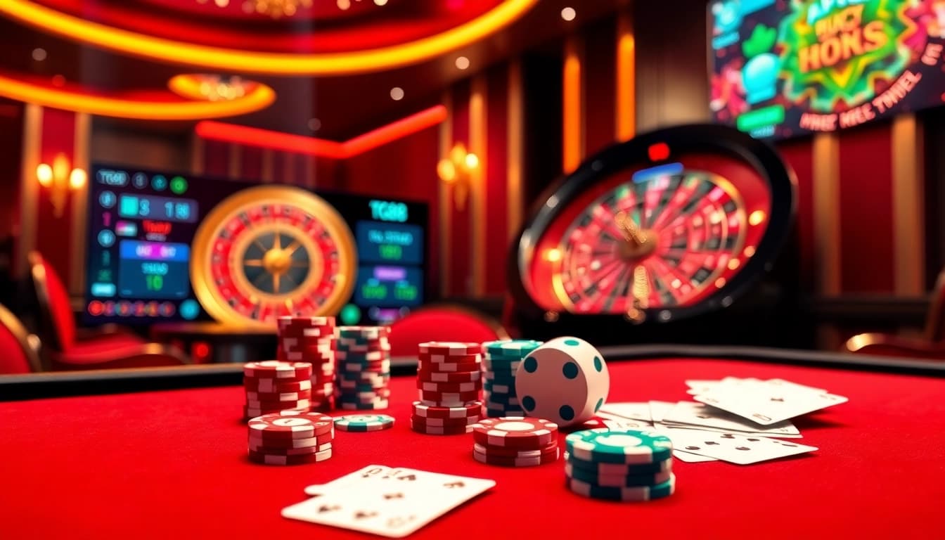 Engaging in high-stakes gambling with tg88 chips and vibrant casino atmosphere.