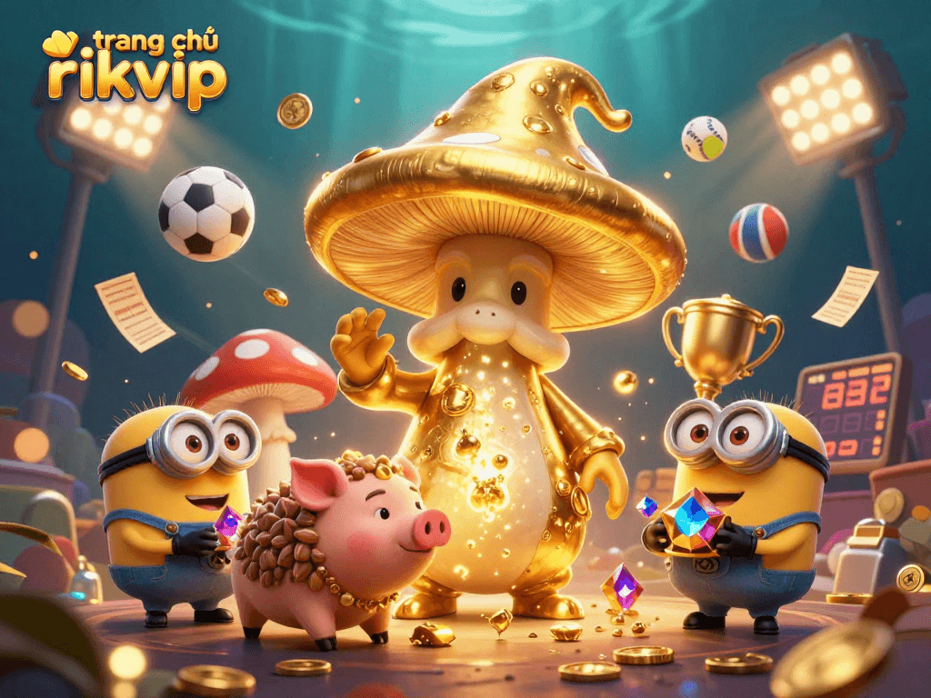 Engage with the enchanting world of trang chủ rikvip, featuring a magical golden mushroom wizard and treasure hunting.