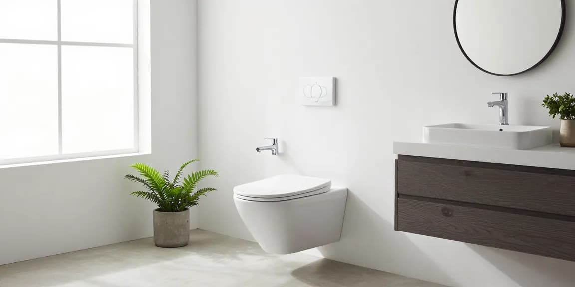 Stijlvol hangend toilet in een modern badkamerontwerp met strakke armaturen.