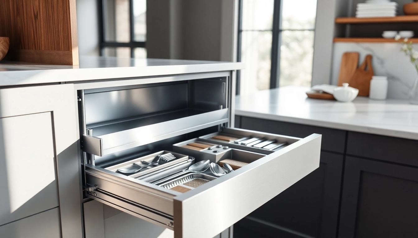 Entdecken Sie das elegante Design des Double Wall Drawer Systems in einer modernen Küchenumgebung.