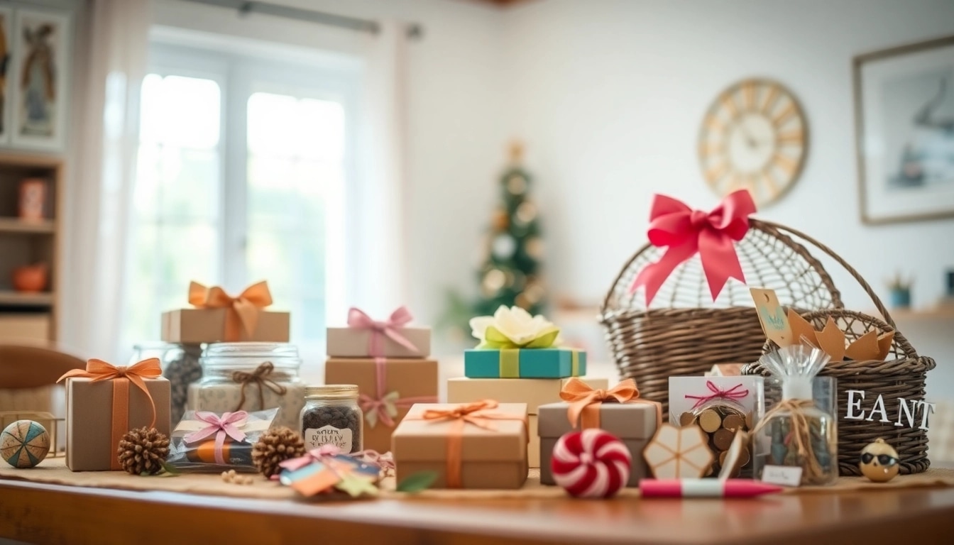 Kreative Geschenkideen auf einem stilvollen Tisch, inspiriert und einladend.