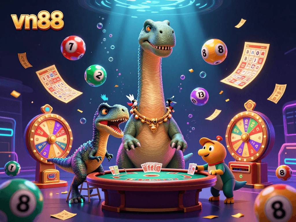 Engage with vn88 through a vibrant 3D cartoon scene showcasing a magical casino atmosphere.