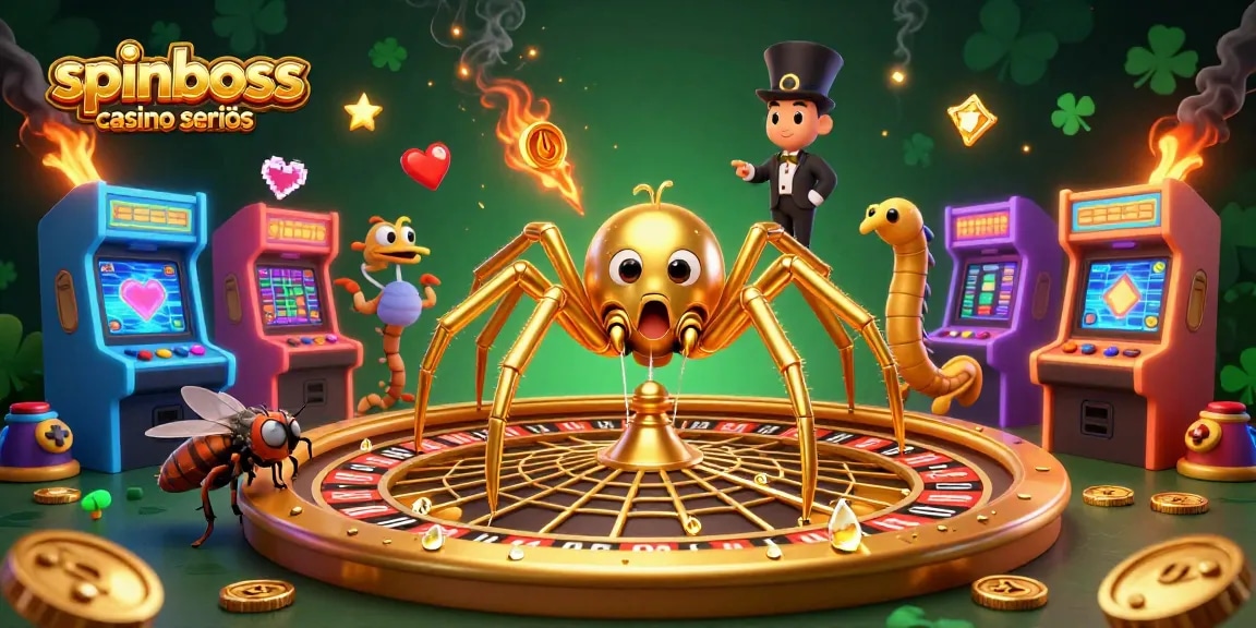 SpinBoss Casino seriös – Glücksspiele erlebt in einer faszinierenden, dynamischen Szene mit goldenen Elementen.