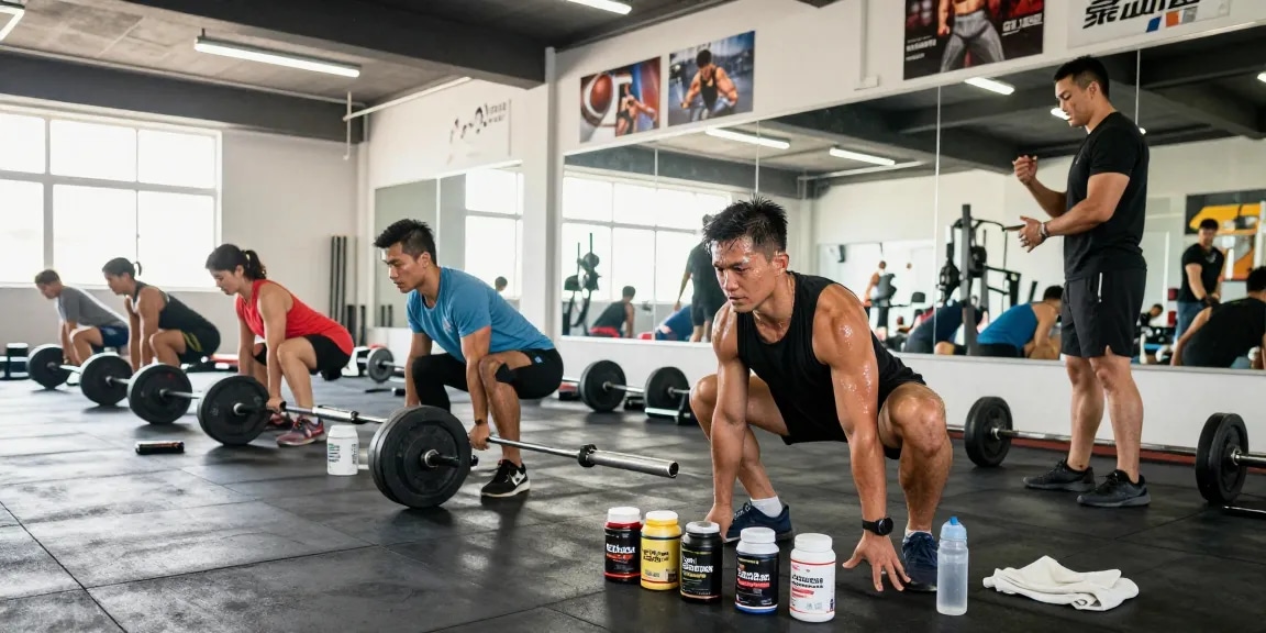 Intensives Fitnesstraining im Selliza Shop mit Athleten und Steroidprodukten.