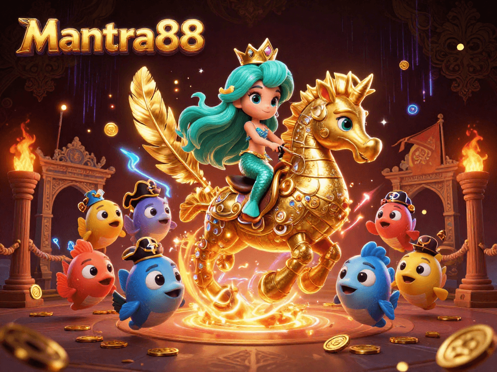 Join the treasure quest with mantra88 as a mermaid princess navigates a vibrant underwater casino adventure.