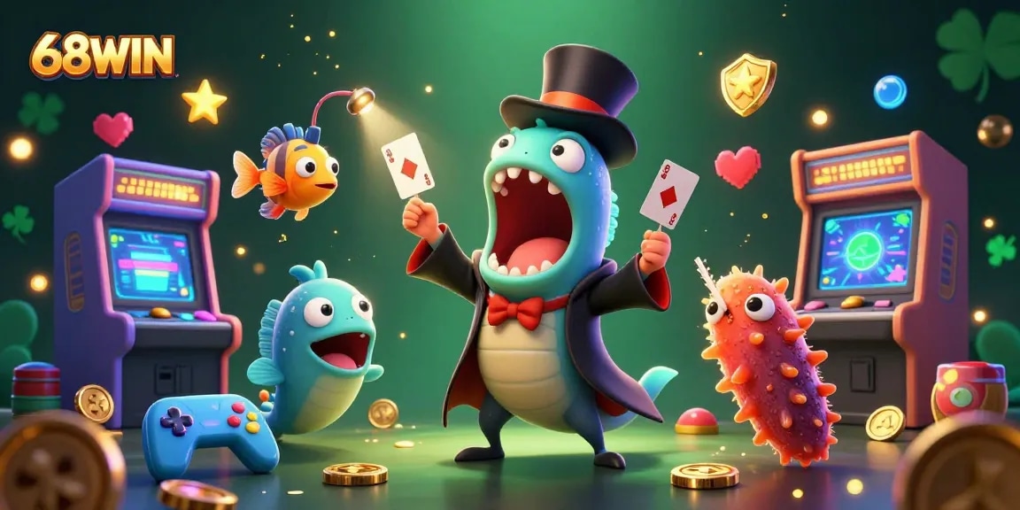 Unleash winning strategies at 68WIN with a vibrant 3D underwater casino scene featuring card tricks.