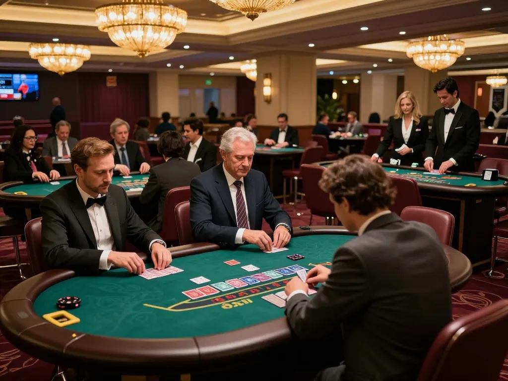 Players enjoying blackjack at 888NEW casino, showcasing engaging table gameplay and elite atmosphere.