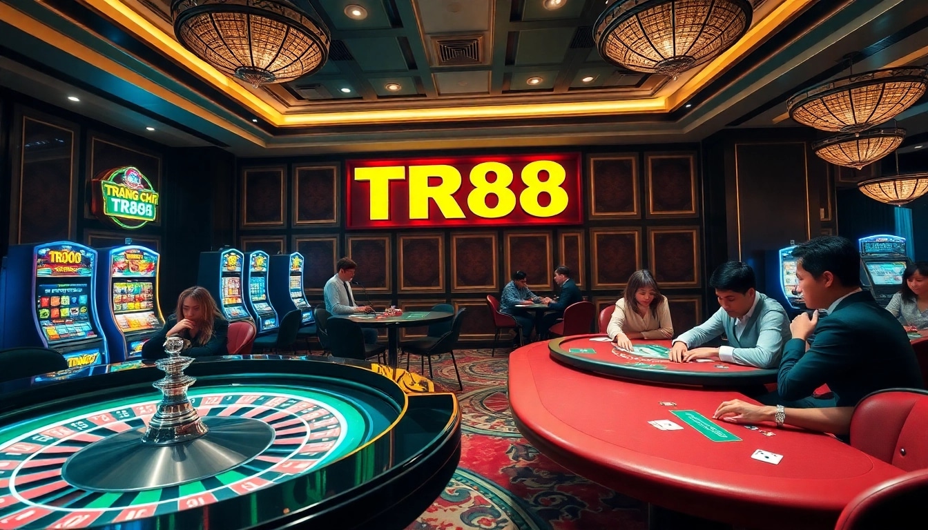 Live gaming excitement at trang chủ tr88 with players enjoying casino action and vibrant slot machines.