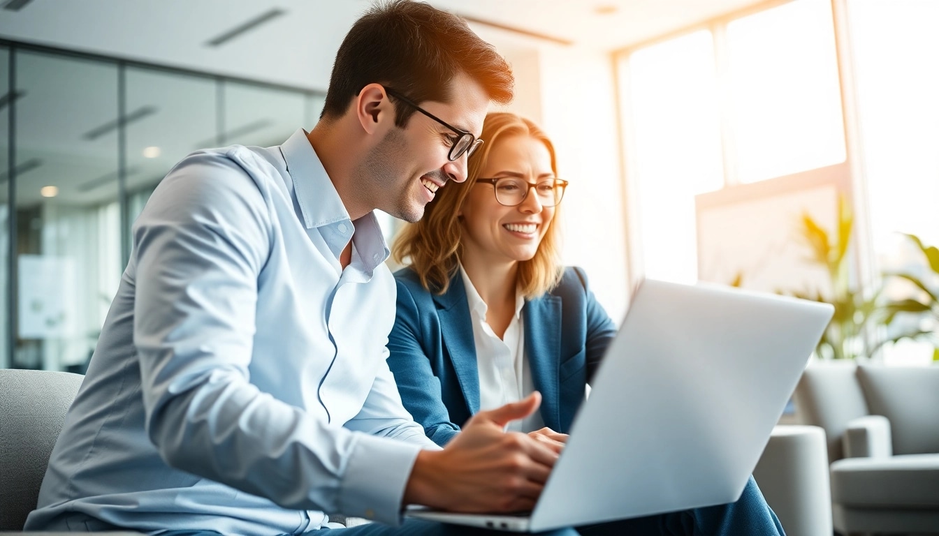 Headhunter Schweiz führt ein Gespräch im modernen Büro mit dynamischem Hintergrund.