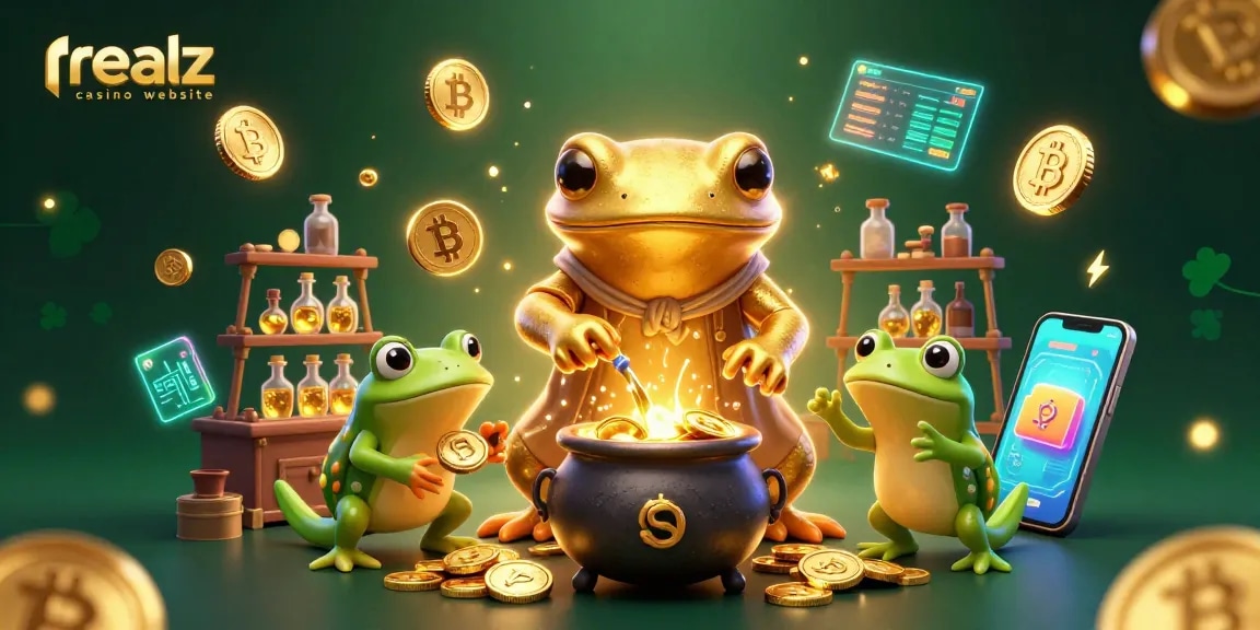 Das realz casino website präsentiert eine dynamische Casino-Szene mit einem alchemistischen Salamander und goldenen Elementen.