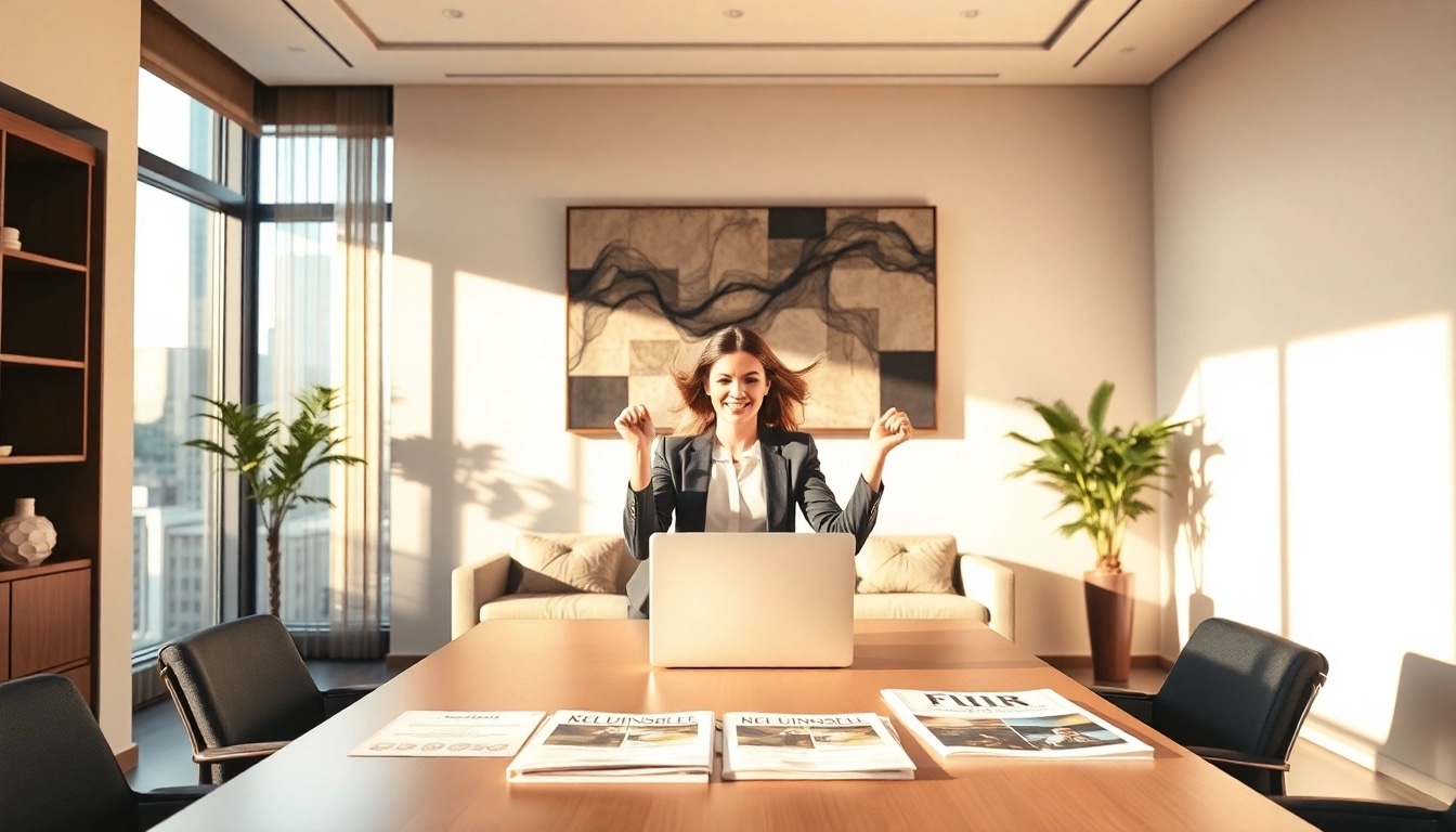 Headhunter Vertrieb im modernen Büro – professionelle Atmosphäre mit dynamischer Person am Laptop.