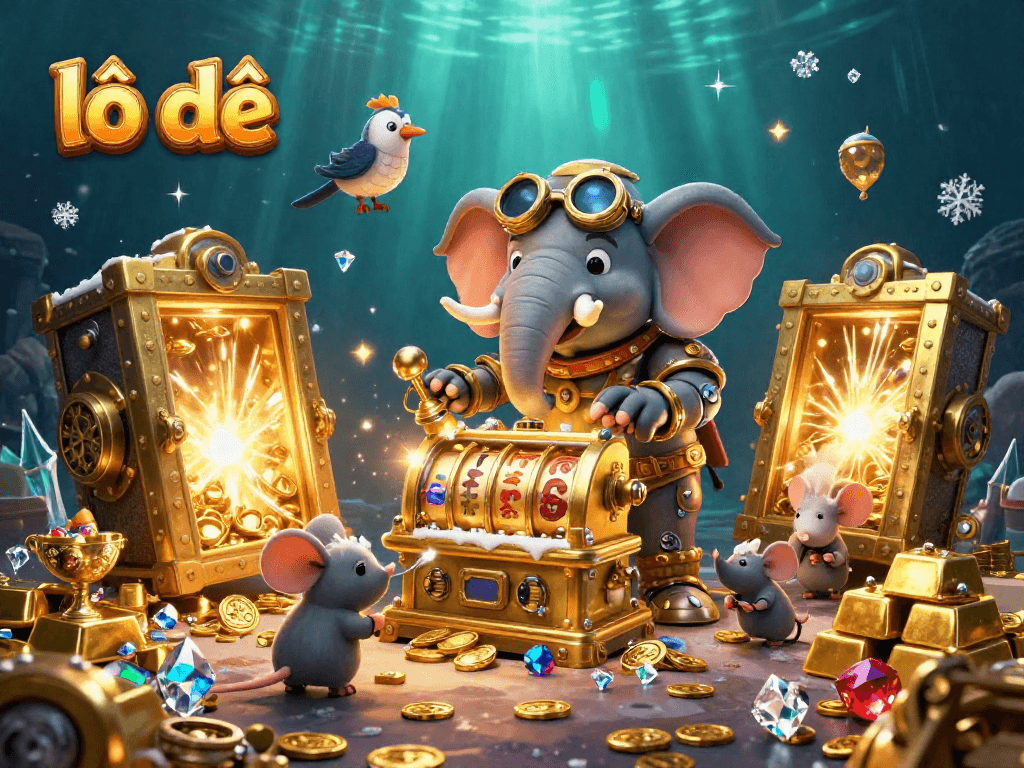 Spin for fortune in lô đề with a whimsical steampunk scene of an elephant engineer and dazzling treasures.
