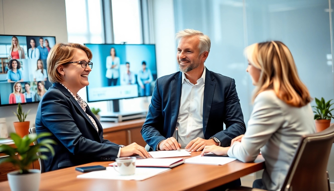 Headhunter Pflegekräfte im Gespräch mit einer qualifizierten Pflegekraft.