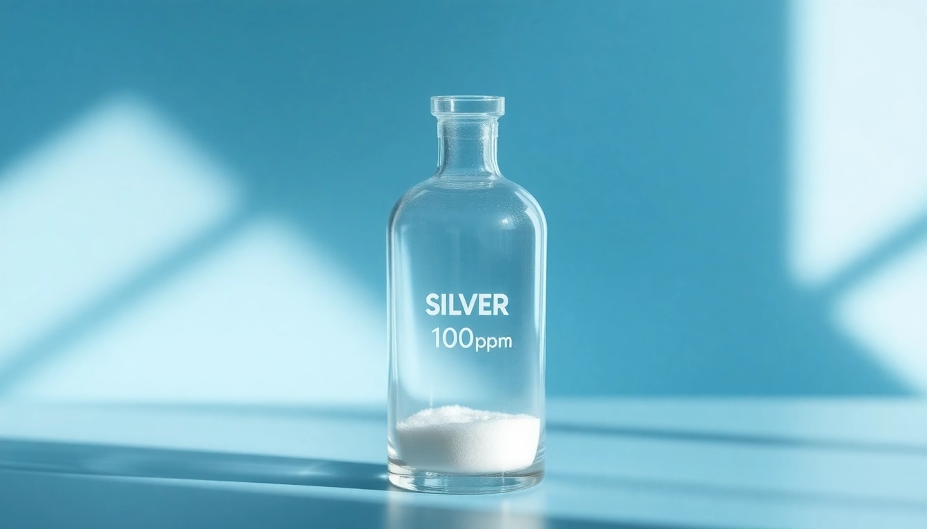 Kolloidales Silber 100 ppm in einer stilvollen, klaren Glasflasche zur Förderung von Gesundheit und Reinheit.
