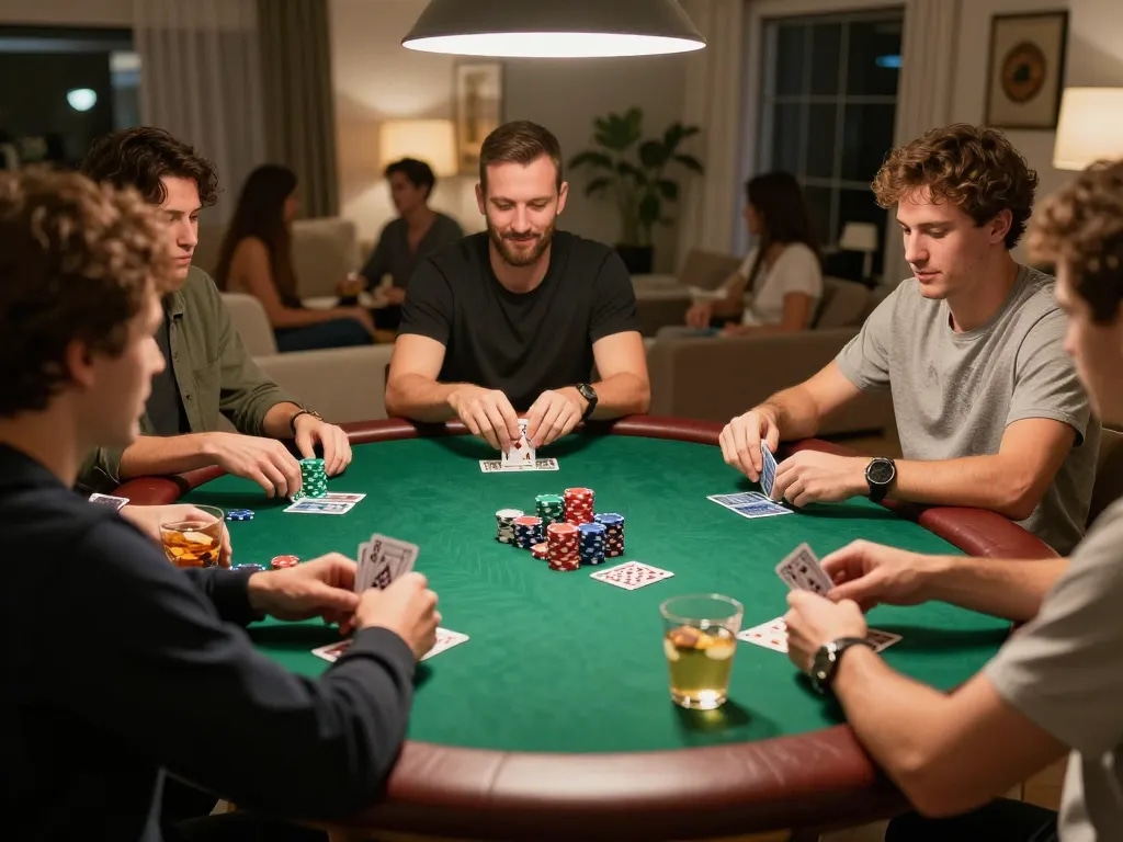 TV88 hosts an engaging home poker night, showcasing competitive play and social excitement.