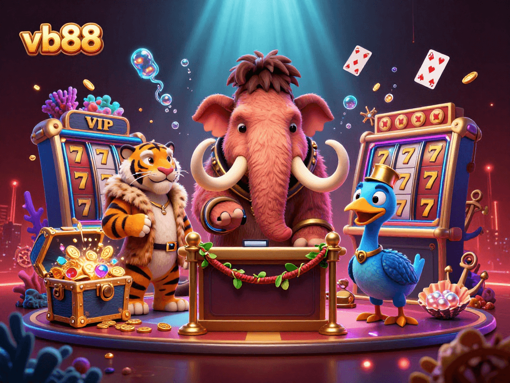 Experience the vibrant casino atmosphere with vb88 featuring a woolly mammoth bouncer and dynamic gaming elements.