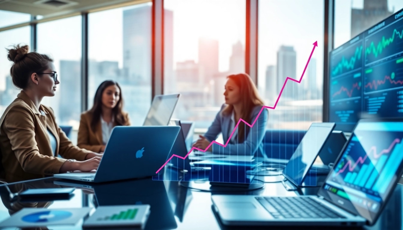 Analysing Internet Trends with data graphs in a modern office environment.