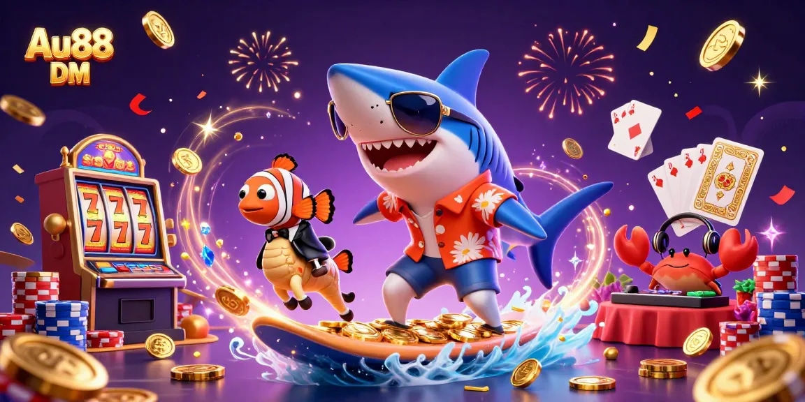 Experience the thrill of Au88 DM with a vibrant 3D casino scene of fun characters in action.