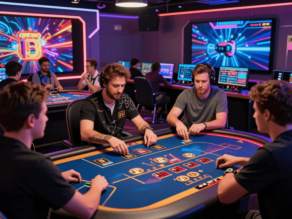 Engaging players in a lively crypto casino, showcasing vibrant graphics and betting options.