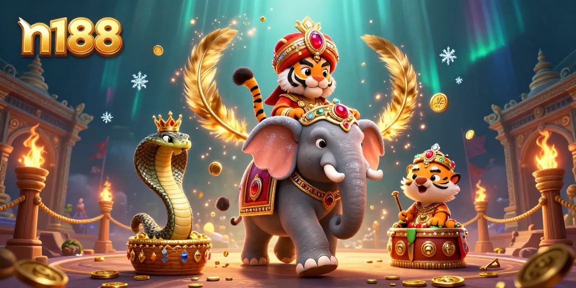 Engage in vibrant gaming adventures with n188's captivating 3D casino illustration, showcasing lavish characters and action.