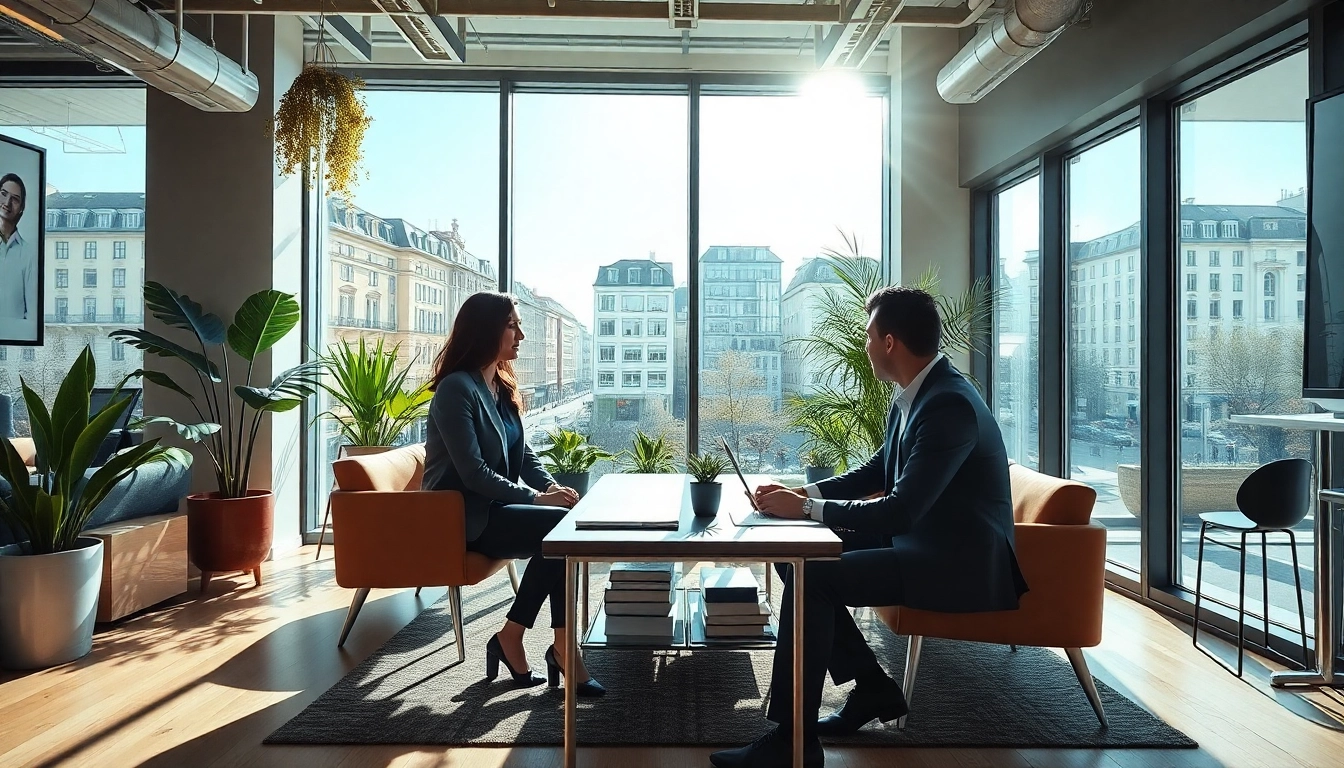 Immobilienmakler Frankfurt Eschersheim präsentiert beeindruckende Immobilien in einem modernen Büro.