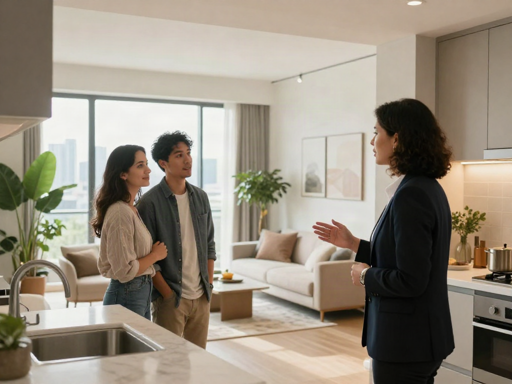 Bester Immobilienmakler Frankfurt präsentiert ein modernes Apartment mit großen Fenstern und stilvollem Design.