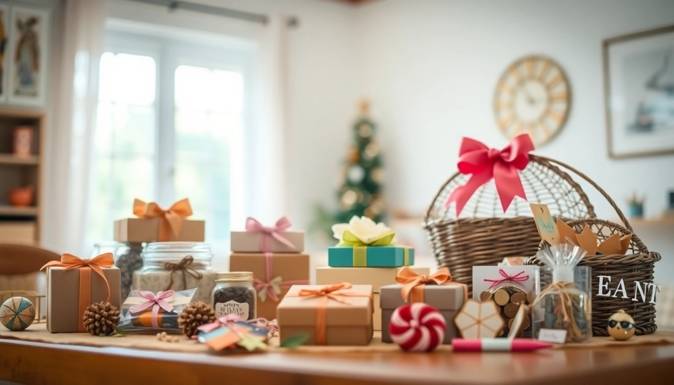 Kreative Geschenkideen auf einem stilvollen Tisch, inspiriert und einladend.