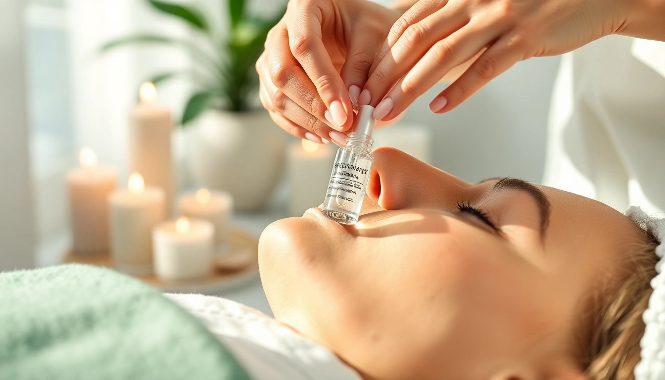 Verwöhnende Anwendung von mesotherapie produkte zur Hautverjüngung in einer ruhigen Spa-Umgebung.