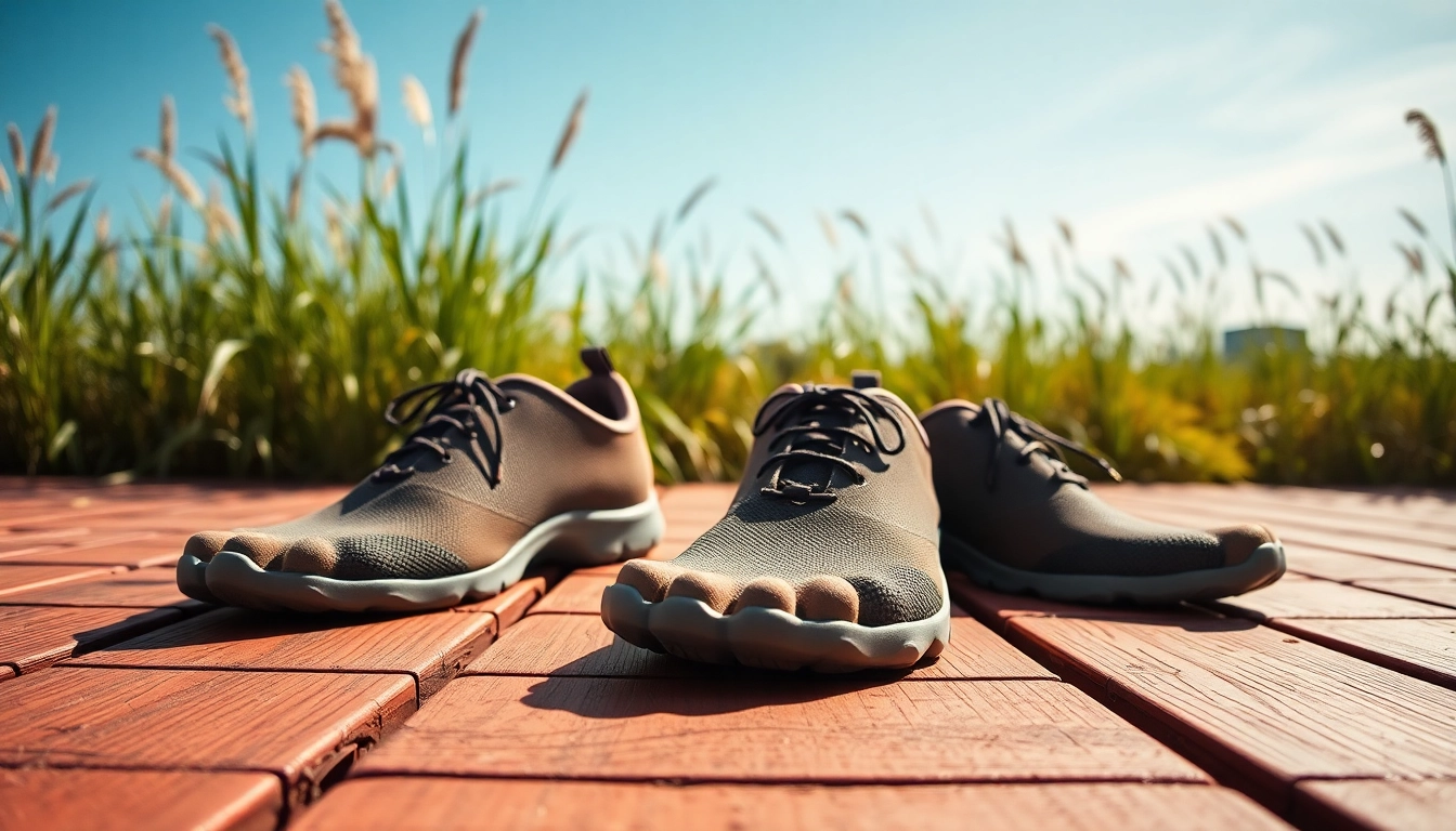 Entdecken Sie bequeme Barefoot shoes, die in einer natürlichen Umgebung präsentiert werden.