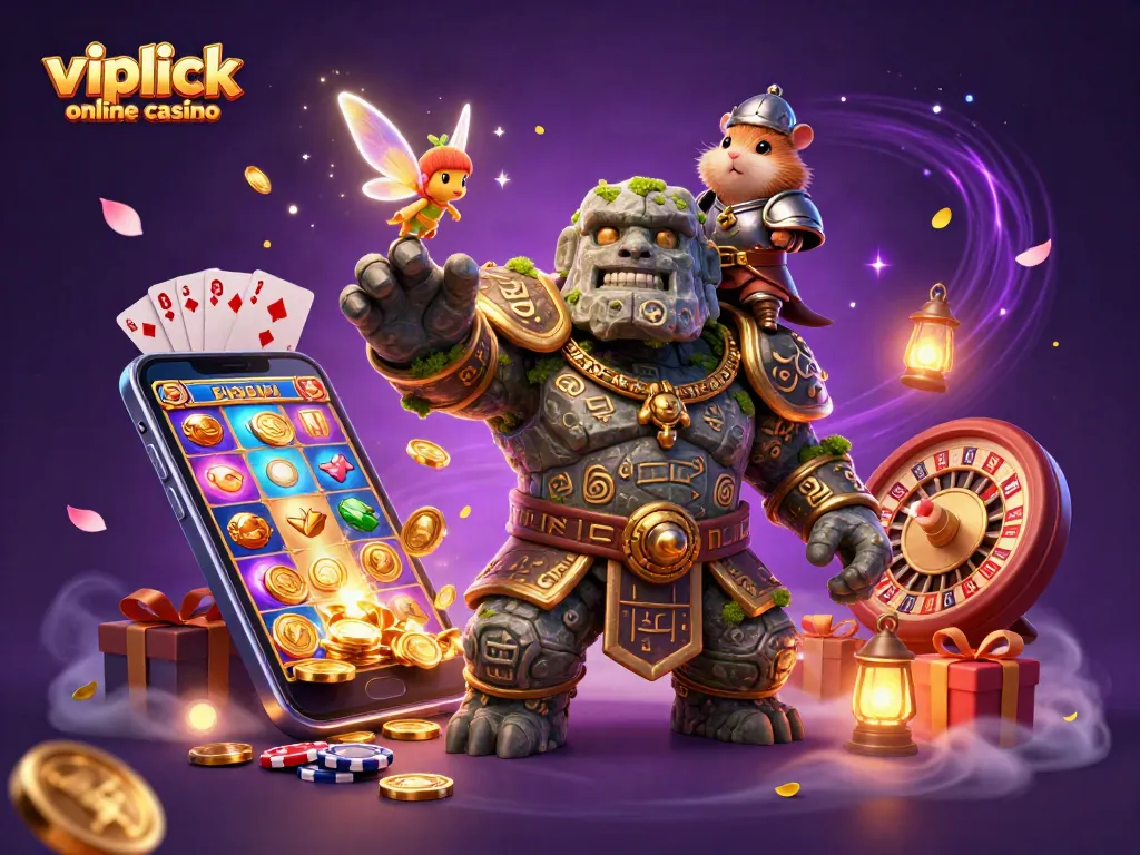 Experience the vipluck online casino with a vibrant 3D illustration showcasing magic and gaming excitement.