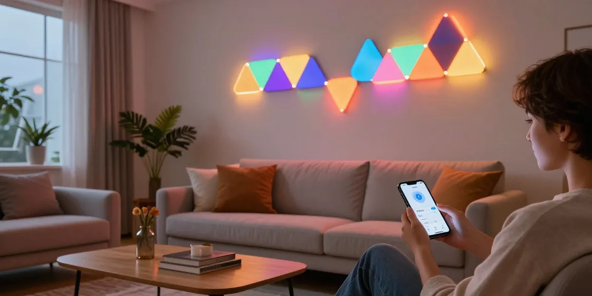 Nanoleaf Lines Erfahrungen showcased in a modern living room with vibrant ambient lighting.