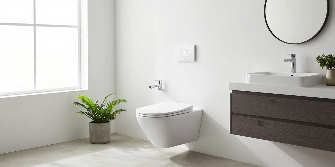 Stijlvol hangend toilet in een modern badkamerontwerp met strakke armaturen.