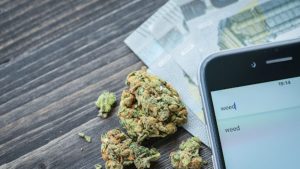 Syringe with glass vials and medications pills drug test report