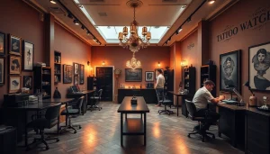 Tattoo Studio München mit lebendigen und inspirierenden Designs, in einer modernen und hellen Umgebung.